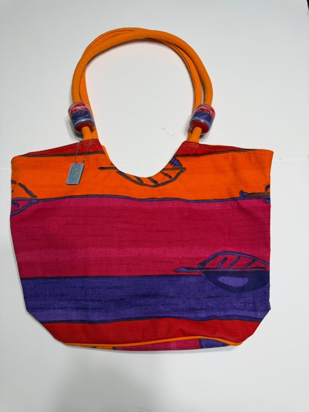 Colorblock Canvas Tote Bag in Orange, Pink & Purple